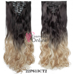Extensii de par full head cu 8 piese Noilite ondulat 60 cm Ombre Brunet-Blond T1645